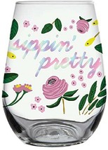 Sippin&#39; Pretty Flower Stemless Wine Glass 20 oz 3.5 X 5&quot; H - £17.45 GBP