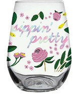 Sippin&#39; Pretty Flower Stemless Wine Glass 20 oz 3.5 X 5&quot; H - $21.78