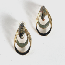 Green Pink Black Enamel Double Loop Metal Gold Tone Pierced Earrings 1.5in - £9.37 GBP