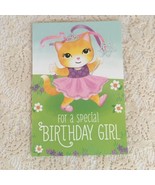 Happy Birthday Hallmark Card Greeting Card Yellow Cat Pink Dress - £3.13 GBP