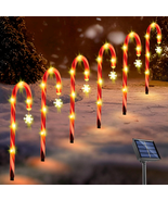 6Pack Christmas Decorations Outdoor Solar Candy Cane Lights with Snowfla... - £24.80 GBP
