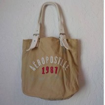 Y2K Aeropostale 1987 Beige Big Tote Bag Cotton Buckle Lined Reusable Was... - £15.31 GBP