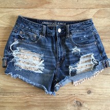 American Eagle hi-rise Festival Crochet lace Cut Off shortie shorts Wome... - £22.75 GBP