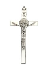 White Enamel  Big Wall hanging Cross Saint Benedict Medal Crucifix San B... - £15.76 GBP