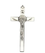White Enamel  Big Wall hanging Cross Saint Benedict Medal Crucifix San B... - $26.85 CAD