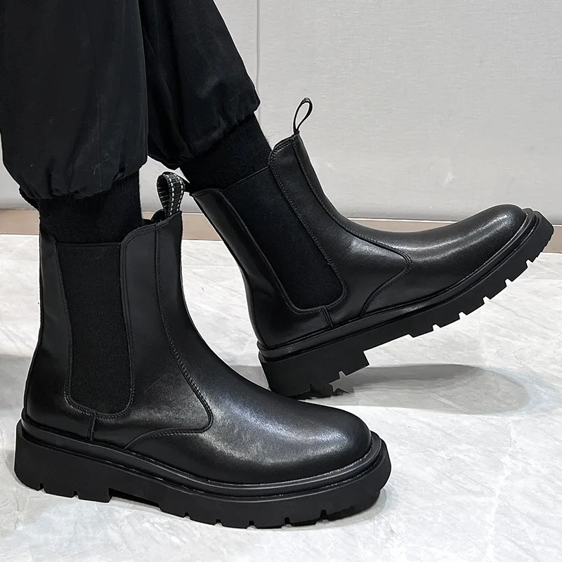 men party nightclub dress chelsea boots black  leather shoes boy autumn winter b - £137.80 GBP