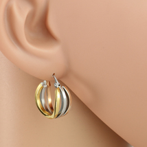 Tricolor Silver, Gold &amp; Rose Tone Hoop Earrings- United Elegance - $21.99