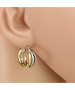 Tricolor Silver, Gold &amp; Rose Tone Hoop Earrings- United Elegance - $21.99