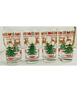 CHD 1984 Cross-Stitch Christmas 4 Tumblers Hi Ball Glasses Trees Reindee... - $28.05