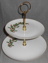 Macys - All The Trimmings HOLLY &amp; BERRY Christmas 2-TIER TIDBIT Tray - £54.74 GBP