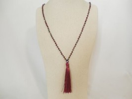Aqua 26&quot; Red Iridescent Beaded Chain Tassel Pendant Necklace C514 $30 - £11.31 GBP