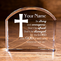 Joshua 1:9 Be Strong and Courageous Cross Arch Top Crystal Personalized Christi - £134.40 GBP