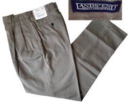 Lands&#39; End Black Herringbone Twill Pleated Cuffed Dress Pants - Men&#39;s 35... - $47.45