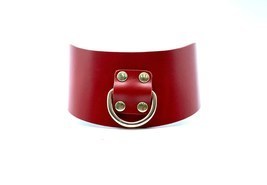BDSM Red Leather 2.5&quot; Wide Mona Collar &amp; Gold Hardware, Submissive Fetis... - £71.77 GBP