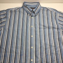 Mens Roundtree &amp; Yorke Classics Blue Gray Striped Button Down Shirt Size XL - $24.99