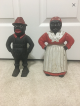 Antique blackamoore cast iron metal coin bank  pair  - £319.74 GBP