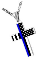 Elelab Fashion Blue Lives Matter Flag Cross Necklace Zinc 24 - $69.76