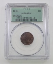 1864 1C Bronze Indian Head Graded by PCGS as MS64 Brown - $222.74