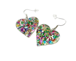 Heart-Shaped Sequin Acrylic Dangle Earrings - New - Green - £13.53 GBP