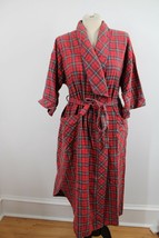 Vtg Gilligan &amp; O&#39;Malley L Red Plaid Check Flannel Cotton Half-Sleeve Rob... - £26.86 GBP