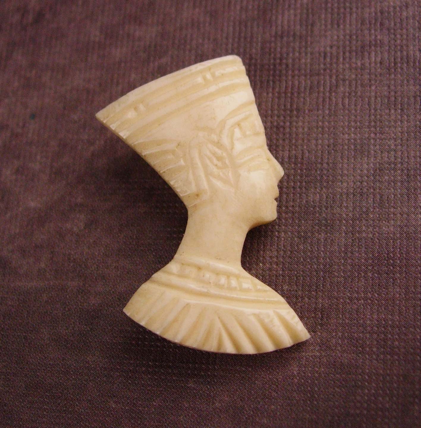 Primary image for Queen Nefertiti EGYPTIAN FIGURAL BROOCH - Vintage Egyptian Revival - carved esta