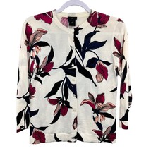 Ann Taylor Floral Cardigan Sweater White Size XS 3/4 Sleeve Button Up Knit  - £21.78 GBP