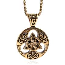 Mens Womens Gold Irish Celtic Trinity Knot Triquetra Pendant Necklace Chain 24&quot; - £7.93 GBP