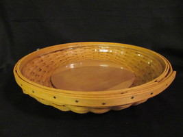 Longaberger Basket 10.5" Low Bowl with Plastic Liner 2005 Signed with Wood Base  - $39.99
