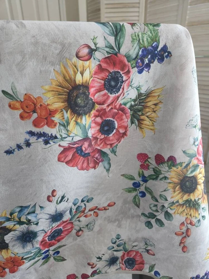 Wildflowers Fruits Rectangle Table Cloth Wipe Off Fabric 59&quot; x 71&quot; - $69.99