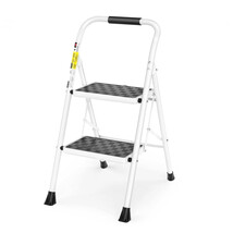 HBTower Folding 2-Step Ladder Stool w/ Top Handle for Adults, White/Black - $633.07 MXN