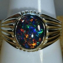 925 Sterling Silver Gorgeous 9.25 ct Genuine Australian opal Handmade Men&#39;s Ring - £302.56 GBP