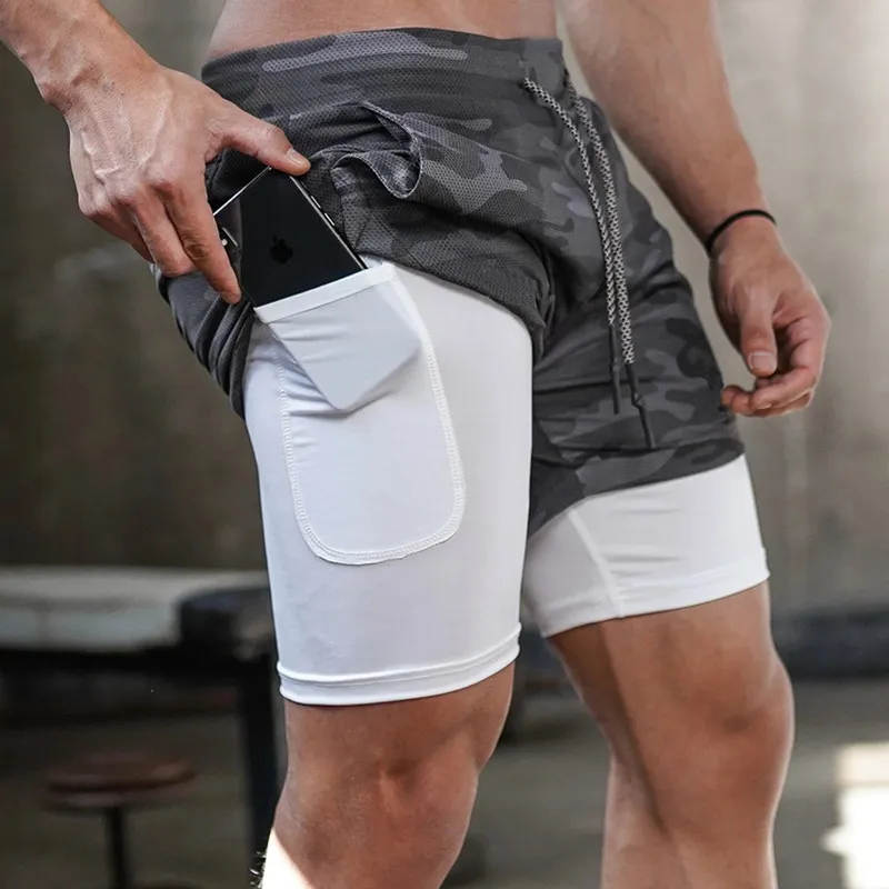 Sporting Camo Running Shorts Men Gym Sportings Shorts 2 In 1 Quick Dry Workout T - £26.34 GBP