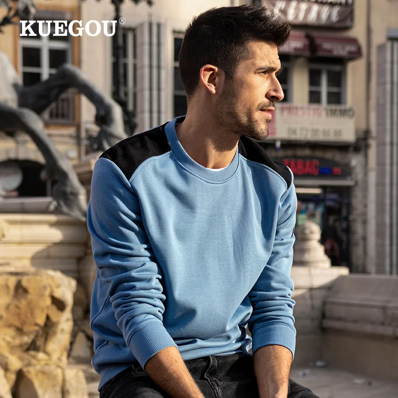 KUEGOU  Autumn New Blue Hoodies Trauit Sweatshirts For Men Fashion work Print Jo - £104.50 GBP
