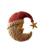 Vintage Santa Claus Brooch Pin AJC Makers Mark Gold Tone Glitter 1.75&quot; F7A - $24.99