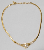 Vendome Coro Vintage Necklace Choker Gold Tone Oval Faux Pearl Rhinestones 16&quot; - £43.82 GBP