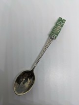 Vintage Mexico Sterling Silver 925 Carved Jade Aztec Souvenir Spoon 4.5&quot; 12.8g - £23.59 GBP