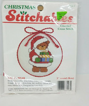  Christmas Stitchables Santa Bear Kit 1984 Counted Cross Stitch 3 Inch Round - £18.96 GBP