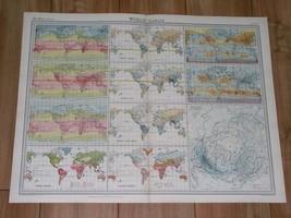 1922 Map Of World Climate Weather Meteorology Storms Rainfall Winds Pressure - £19.09 GBP
