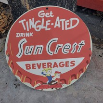 Vintage Sun Crest Carbonated Sparkling Soft Drink Porcelain Gas &amp; Oil Pump Sign - £98.07 GBP