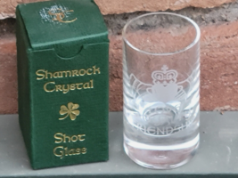Claddagh Shot Glass IRISH SHAMROCK Crystal Etched Love Loyalty Friendship - £12.44 GBP