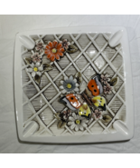 Vintage Ceramic Square Ashtray 3D Lattice Flowers Butterfly Bohemian Sty... - €16,76 EUR