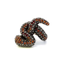Vintage Signed Sterling Cluster Pave Orange CZ Stone Coil Snake Ring Band size 8 - £59.34 GBP
