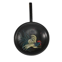 Vintage Munising Hand Painted Rooster Chicken Footed Wooden Bowl With Handle - £27.51 GBP