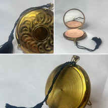 Vtg Zell Fifth Avenue Compact Mirrored Tassle Powder Box With Puff &amp; Screen - £31.28 GBP