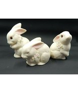 Oxford Bisque Bunny Rabbits with Applied Flowers Made in Malaysia Set of 3 - £13.36 GBP