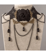 Black L&#39;Amour Lace and Rose Choker Necklace | Handmade Retro Gothic Jewelry - $35.64 CAD