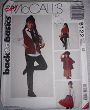 McCall’s Girls’ Size 12  Lined Vest shirt Skirt Pants & Tie #6122 Uncut 1992 - $4.99