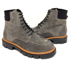 MIZ MOOZ NUBUCK LEATHER LACE UP  BOOTS SIDE ZIP GRAY  37EU / 7US NEW # Z... - $39.95