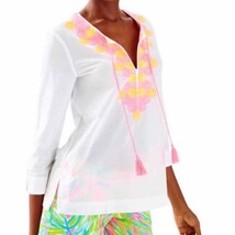 Lilly Pulitzer Amelia Island Resort White Tunic XS Semi Sheer Embroidere... - $74.99