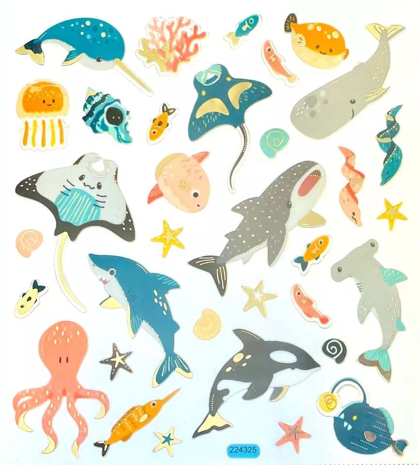 Whale Shark Ocean Sea Life Foil Stickers Papercraft Planner Supply DIY C... - £6.75 GBP